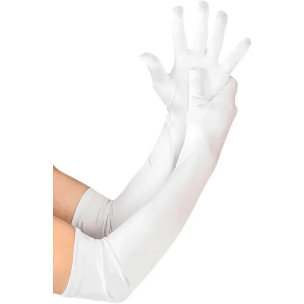 Women's Elbow Length White Satin Gloves Costume Princess Party Accessories